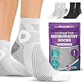 BraceAbility Closed Toe Neuropathy Socks - Diabetic Socks for Women and Men, Foot Pain Relief, Circulation, Anti-Neuropathy, Foot Fatigue, Compression Nerve Support – 1 Pair (Medium Gray)
