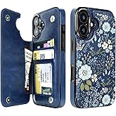 uCOLOR for iPhone 17 Wallet Case with Card Holder PU Leather RFID Blocking Design iPhone 17 flip case for Women Men Magnetic Clasp Kickstand Design 6.3 inch (Blue Daisy)