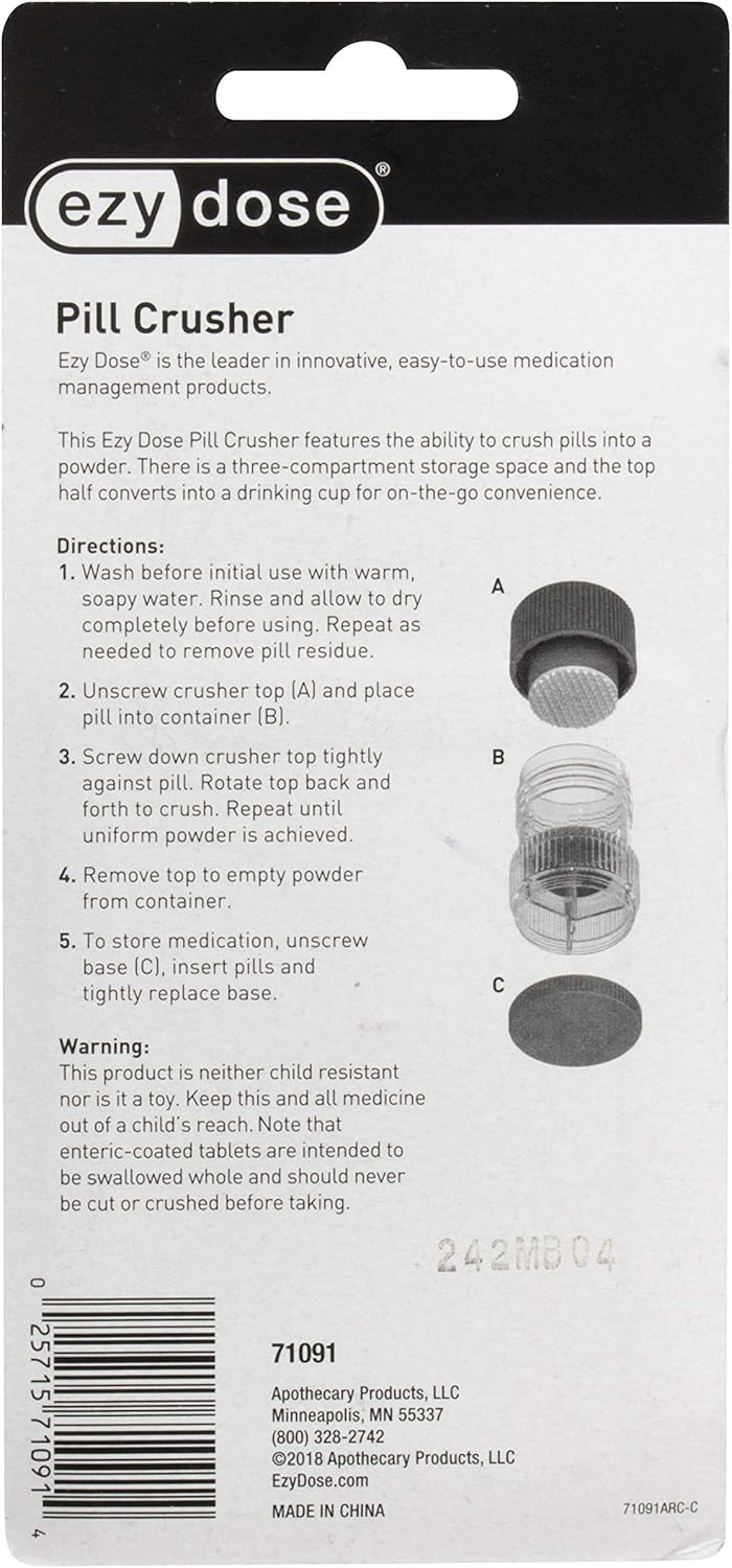 Ezy Dose Pill Crusher and Grinder | Crushes Pills, Vitamins, Tablets | Storage Compartment | Removable Drinking Cup | Transparent Base: Health & Personal Care
