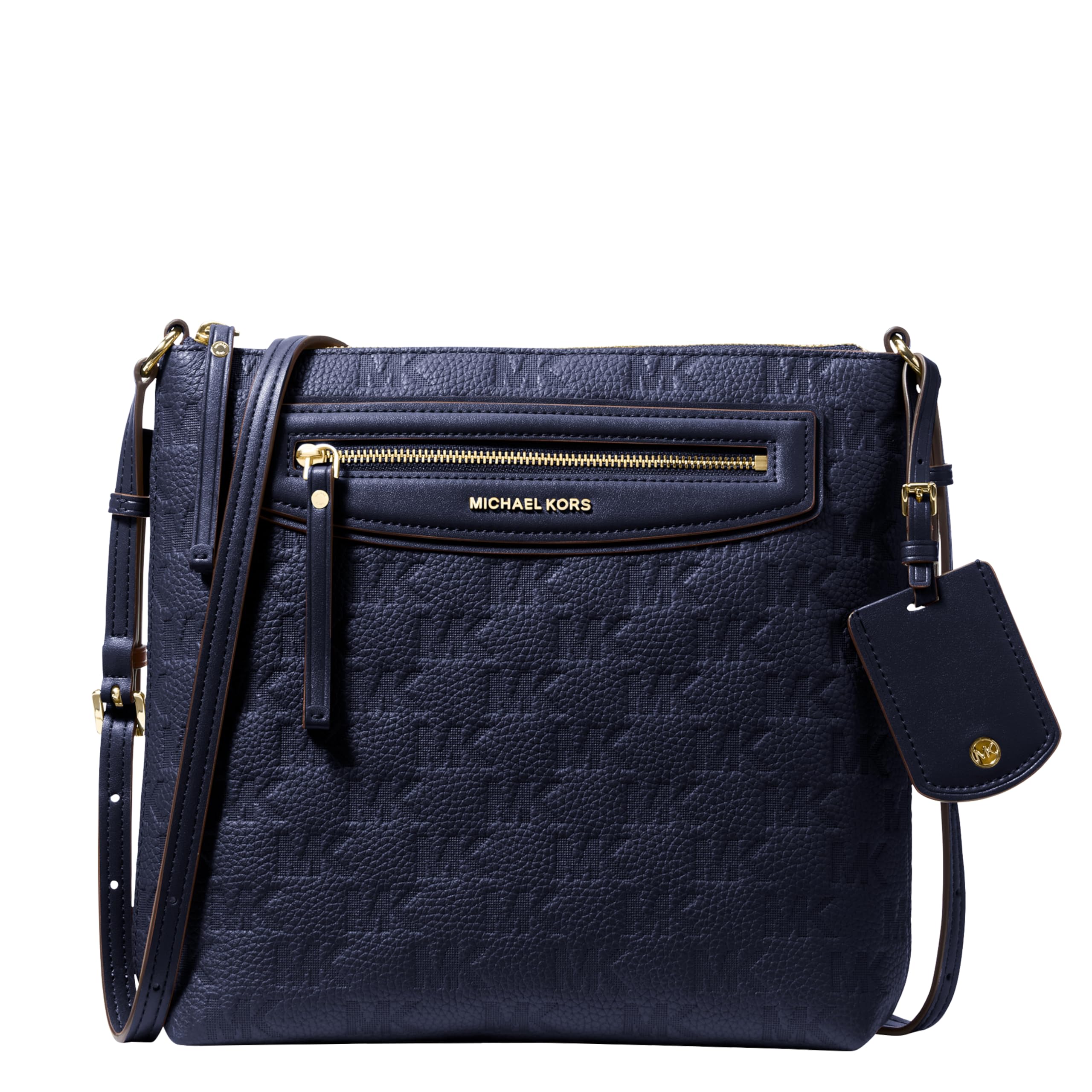 Michael Kors Women’s Jet Set Travel Large Top-Zip Crossbody, Gold-Tone Hardware/Leather, Dress Blues