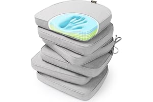 SUNROX Gel Memory Foam Chair Cushions, FadeShield Water-, Stain-Resistant Durable Reversible Seat Cushion Pads with Ties for Indoor/Outdoor Kitchen Dining Office, 17"x16", Set of 6, Heather Grey