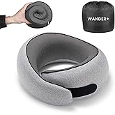 WANDER PLUS® Travel Pillow, 100% Pure Memory Foam Travel Neck Pillow Airplane Neck Support Ergonomic Design Best for Sleeping Plane Car Train Office Flight for Adults Grey