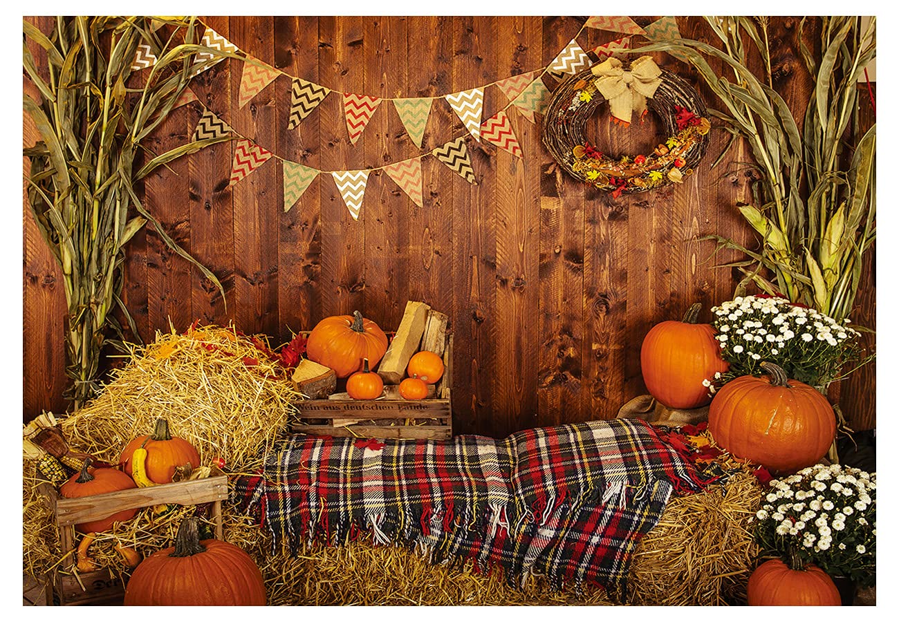 Photo 1 of YYNXSY 8X6FT Thanksgiving Autumn Background With Pumpkins - Countryside Photography Harvest Background for Party Supplies, Cake Table Decoration Banner Portrait YY-2501