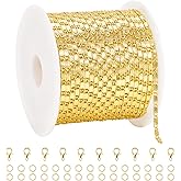 5 Meters Necklace Chains for Jewelry Making Gold Plated Rectangle Embossed Link Chain Roll Bulk with Lobster Clasps Jump Rings