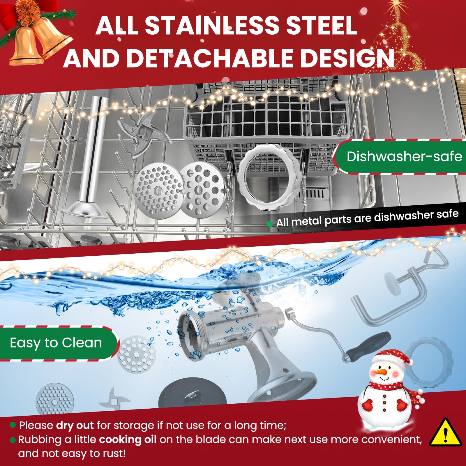 Huanyu Manual Meat Grinder - Heavy Duty Stainless Steel, Effortless Hand Crank for Fresh Ground Beef, Sausages & Pet Food - Compact, Dishwasher Safe - Perfect for Home Restaurant & Outdoor