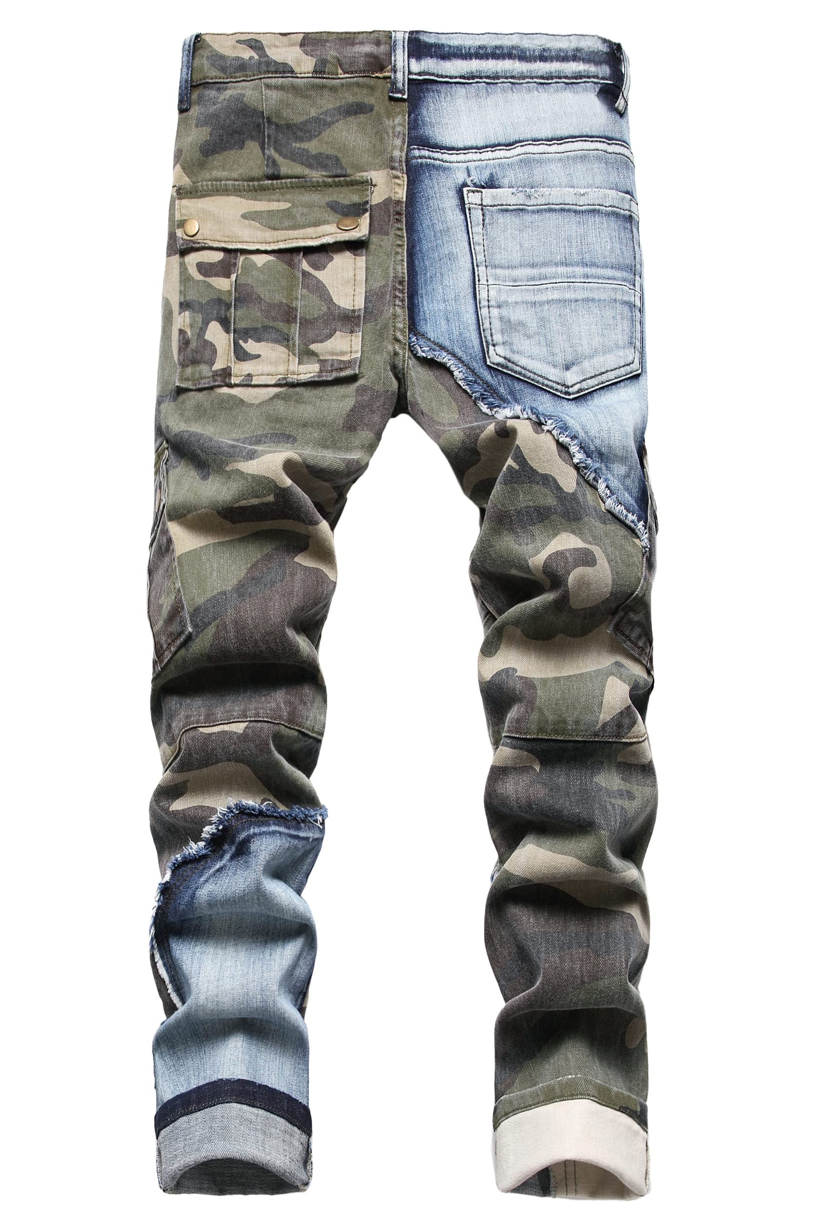 Baylvn Men's Designer Straight Slim Fit Patchwork Jeans Comfort Skinny Biker Denim Pants