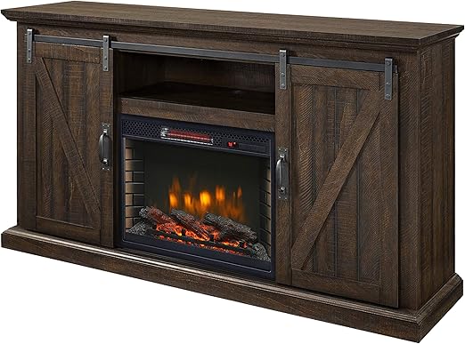 Langdon 58 In Infrared Media Fireplace In Rustic Brown Amazon Ca