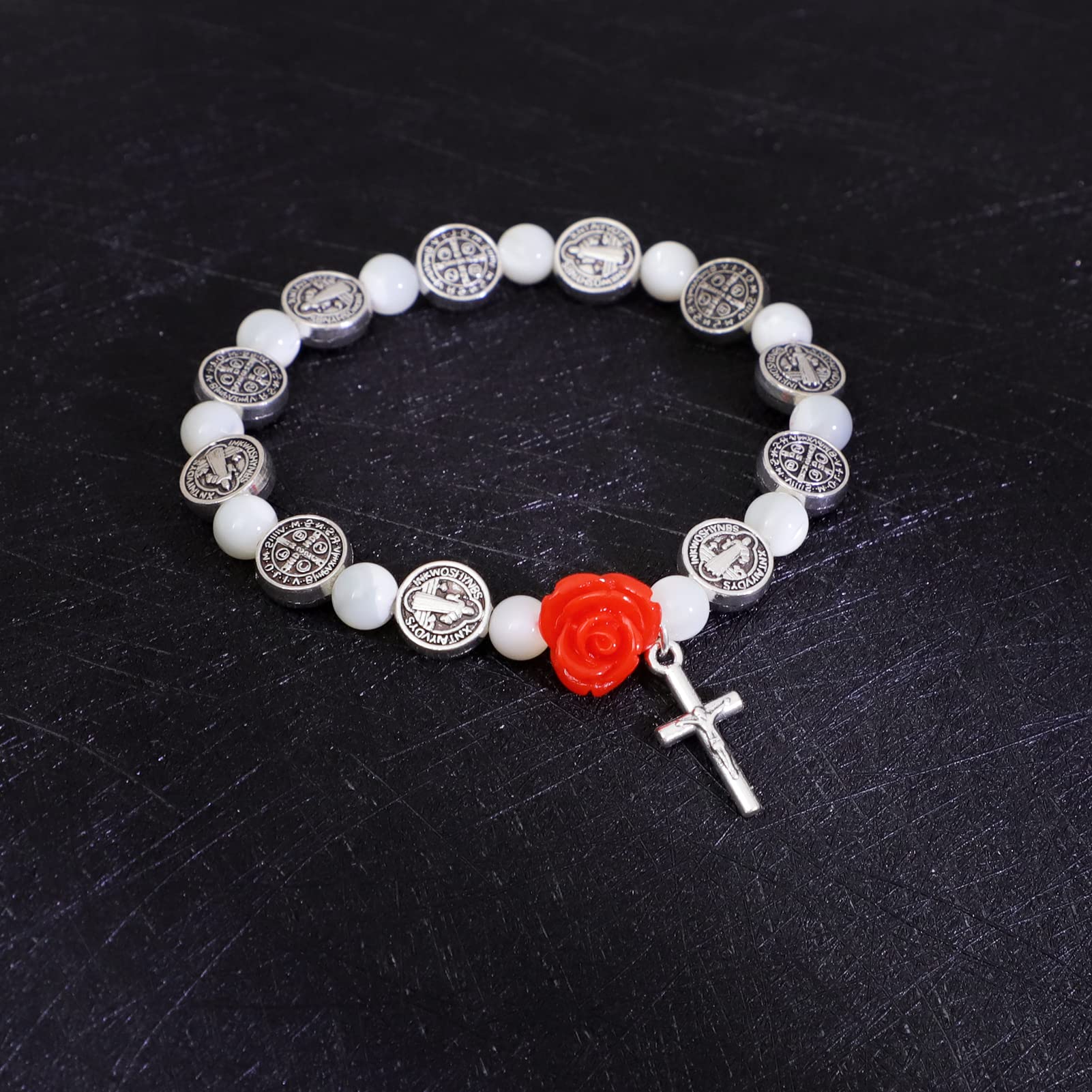 KOMI Rosary Beads Catholic for Women Gemstone Rosary Beads Necklace with Crucifix Cross Crystal Pearl Rosary Rosarios Catolicos Catholic Gifts