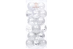 Sea Team 70mm/2.76" Shatterproof Clear Plastic Christmas Ball Ornaments Decorative Xmas Balls Baubles Set with Stuffed Delicate Decorations (24 Counts, Silver)