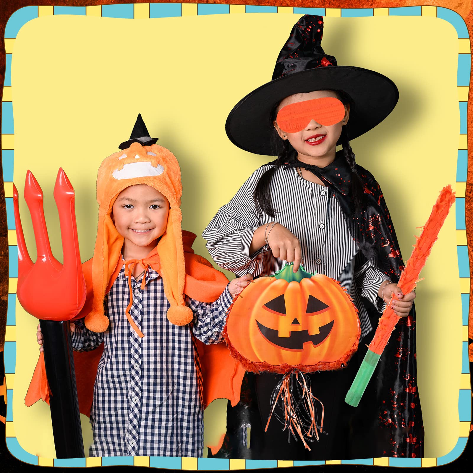 Aoriher Halloween Pumpkin Piñata Pull String Pumpkin Piñata with Stick and Blindfold Halloween Hanging Decoration Mexican Game Fall Party Supplies