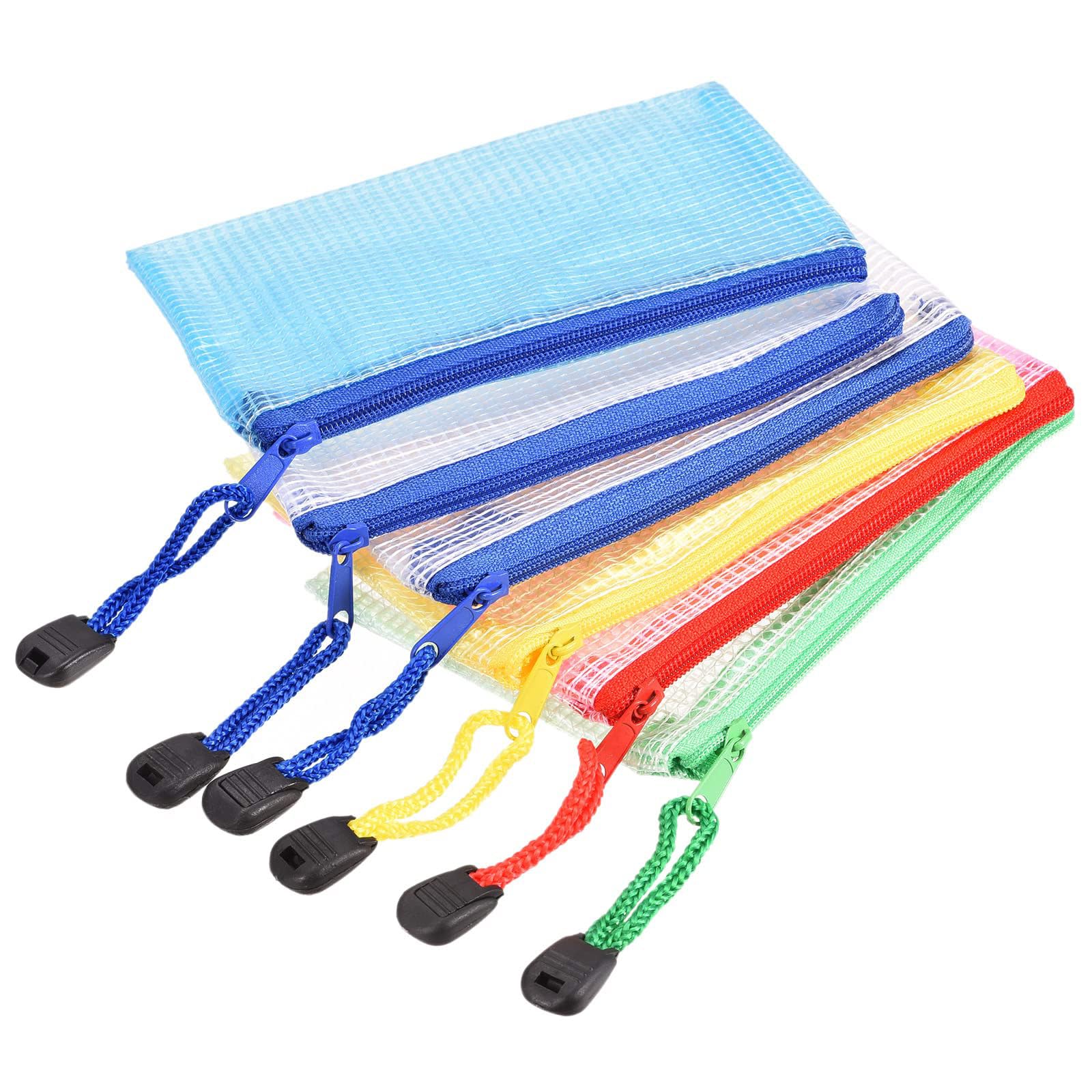 Mesh Zipper Bags, B8 Size Plastic Zip Pouch File Zipper Document Folder for Office Supplies Home Travel, Assorted Colors Pack of 6