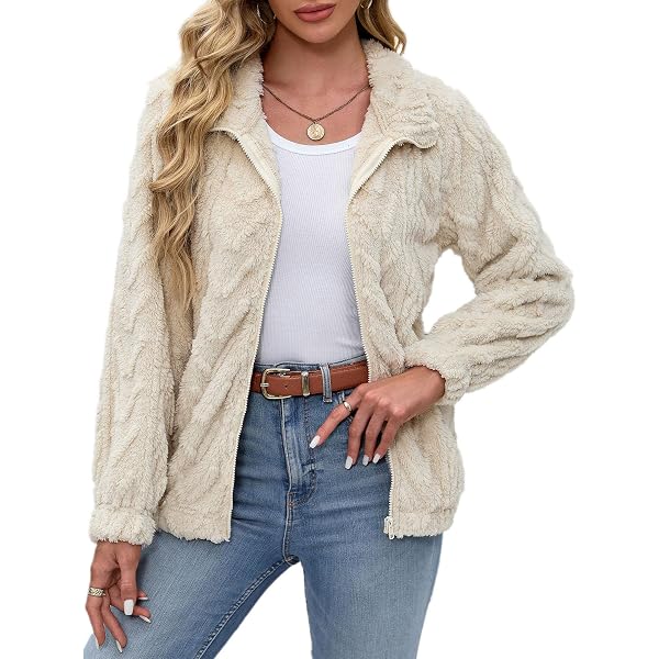 Yihaojia Women's Faux Shearling Shaggy Oversized Jacket - Winter Long Sleeve Zip Up Shacket Coat