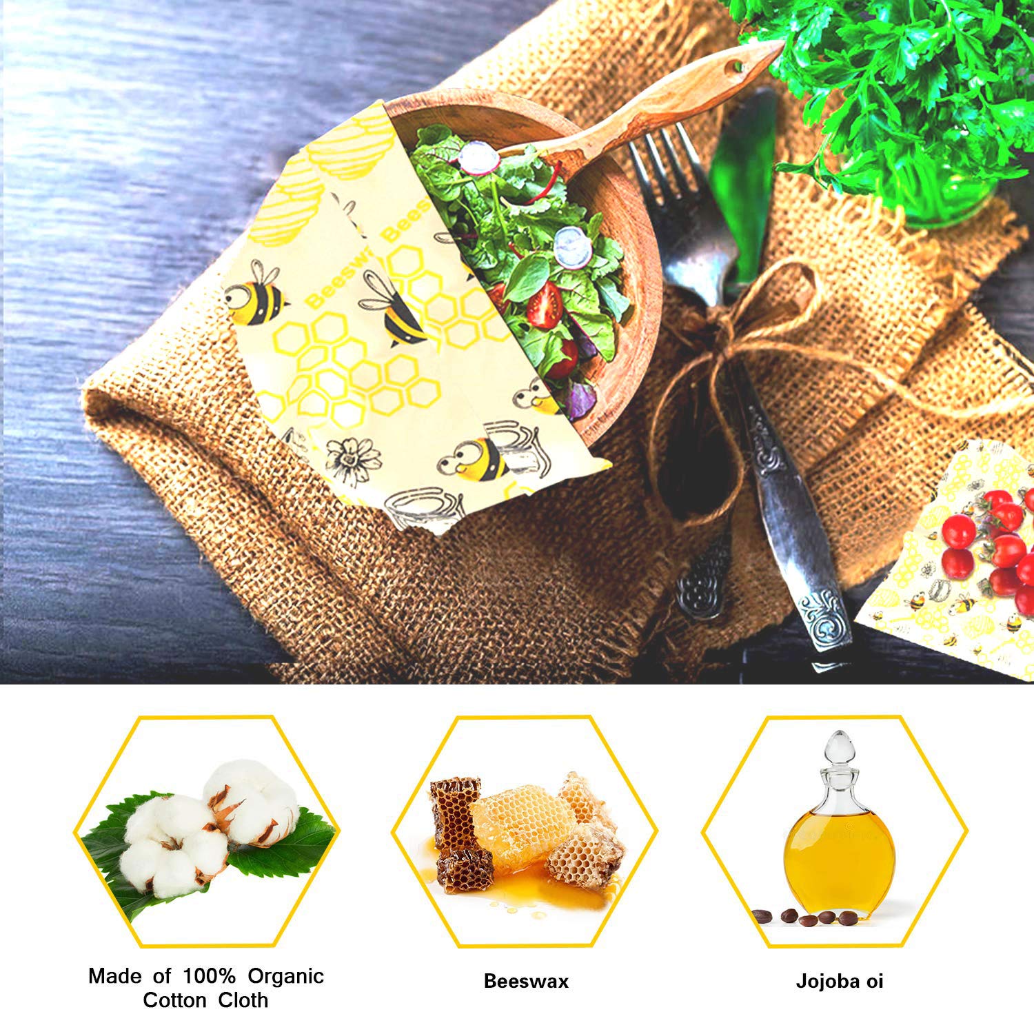 Beeswax Warp Wachspapier, 6er Set Wiederverwendbare Bienenwachstücher Bio Bienenwachs Lebensmittelverpackung Ve