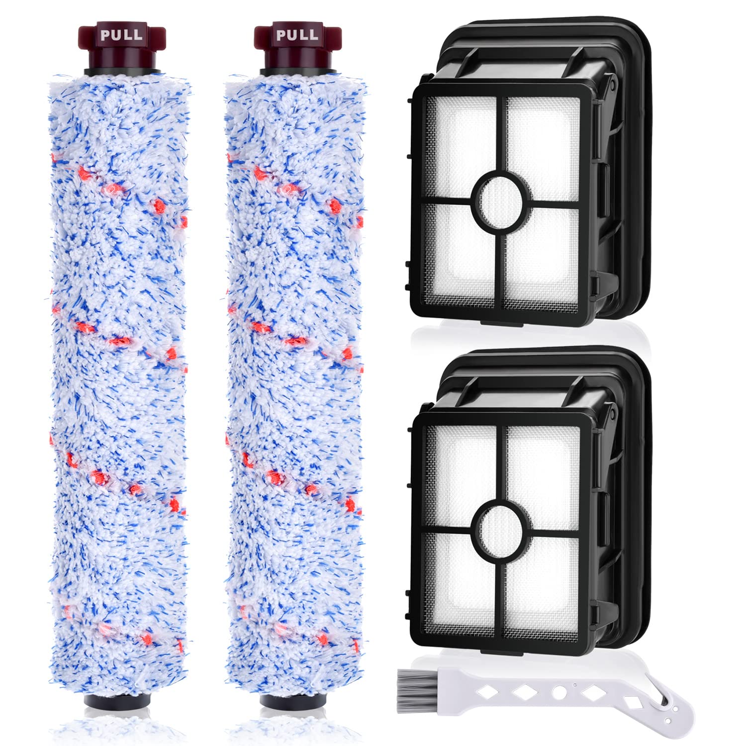 Rebirthcare Replacement for Bissell Crosswave 3-In-1 Vacuum Cleaner, 2 Pack Multi-Surface Brush Roll 1868 + 2 Pack Vacuum Filter 1866 for Bissell CrossWave Replace Part# 1608683, 160-8683, 1608684