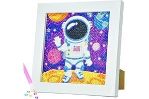 Aclarastra Kids Diamond Painting Kits with Wooden Frame, Space Theme Diamond Art Craft Boy Gifts for Christmas - Mosaic Diamond Dot Art Kit Gem Painting Art Kids Bedroom Decor for Boy Girl Ages 6-12