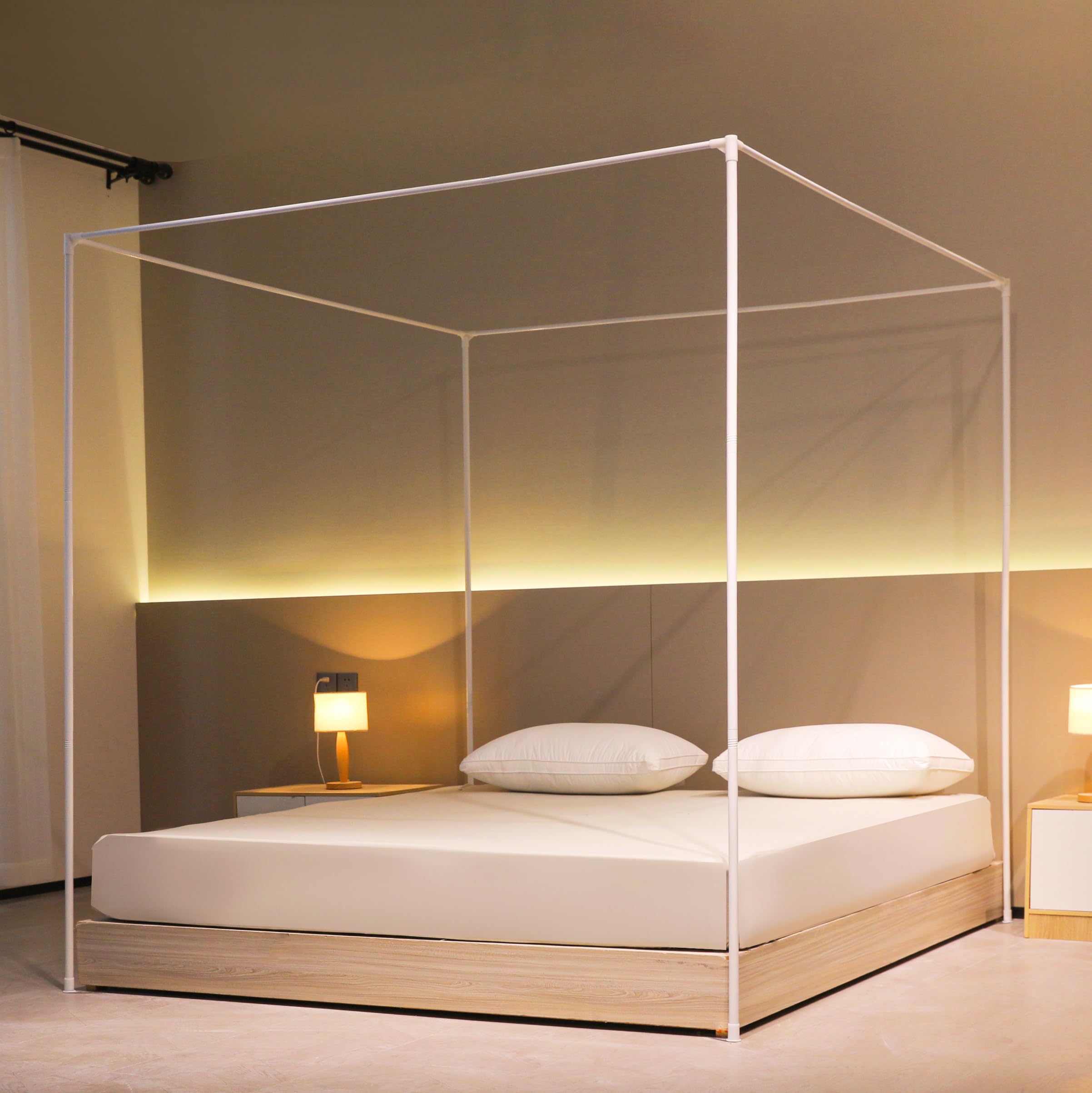 Beyeutao White Bed Canopy Frame 200x200cm Four Poster Bed Frame Canopy Bed Frame Four Poster Bed Curtains Frame for Bed Play Tent Frame Outdoor or Indoor.