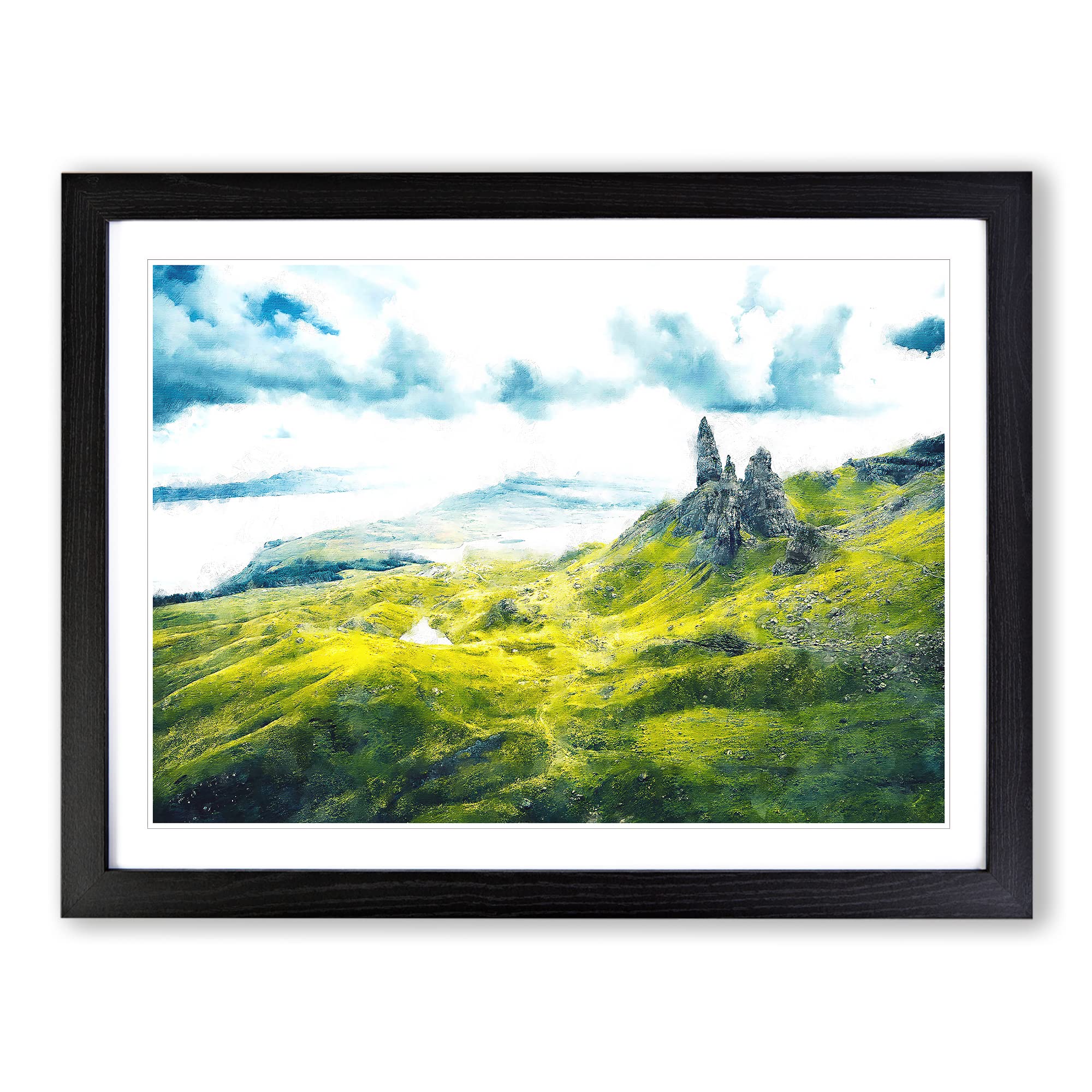 Old Man Of Storr Isle Of Skye Painting Modern Art Framed Print | A4 Black Framed Wall Art | Ready to Hang | Modern Historical Picture | Living Room Bedroom Lounge Office