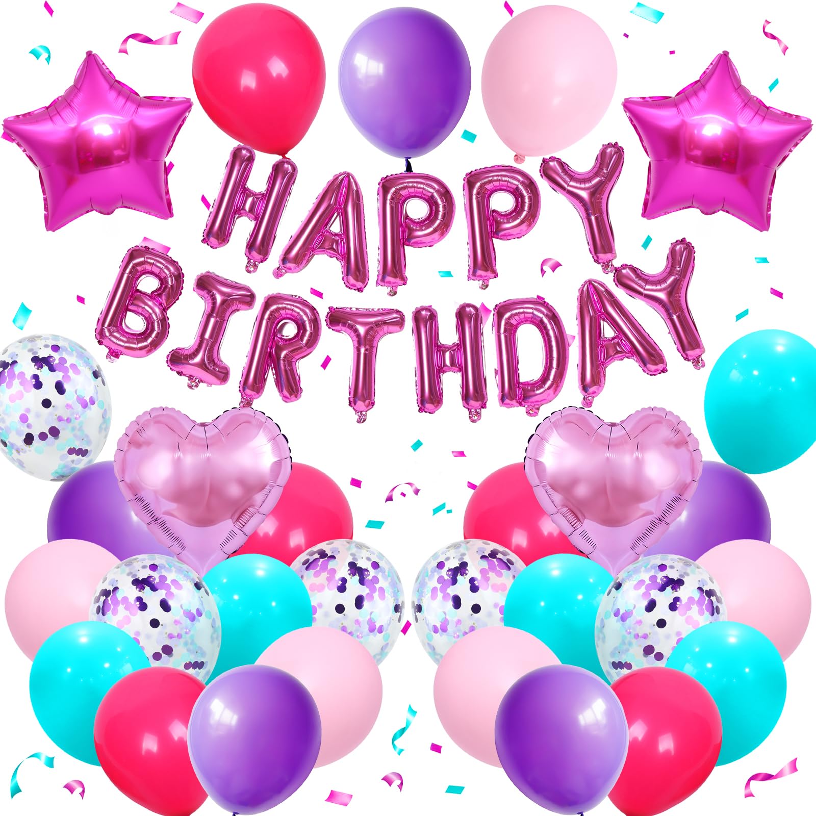 Hot Pink Purple Blue Birthday Decorations for Women Girls,Hor Pink Purple Teal Blue Balloons Happy Birthdays Balloon Banner Confetti Balloons for Theme Birthday Party Decorations