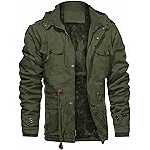 CHEXPEL Men's Thick Winter Jackets with Hood Fleece Lining Cotton Military Jackets Work Coats with Cargo Pockets Outwear