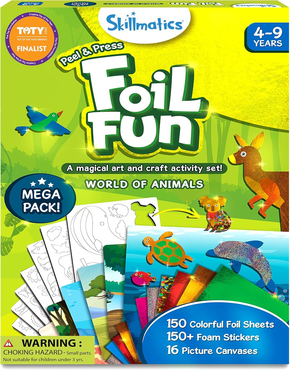 Skillmatics Foil Fun Animals Mega Pack - No Mess Art for Kids 150+ Sheets