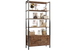 IRONCK Industrial Bookshelf and Bookcase with 2 Louvered Doors and 4 Shelves, Standing Storage Cabinet for Living Room, Home Office, Bedroom, Washroom, Vintage Brown