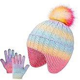 Kids Winter Hat Gloves Set, Girls Toddler Children Warm Beanie Hats and Mittens Cold Weather Set for Ages 3-8