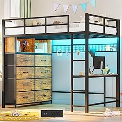 ADORNEVE Twin Size Loft Bed with Desk and 8 Storage
