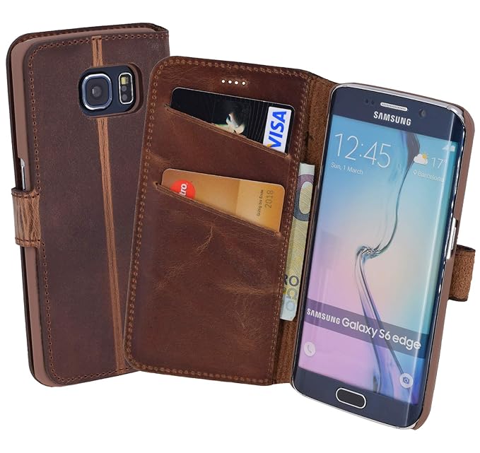 Book-Style Ledertasche Tasche für Samsung Galaxy S6 Edge *ECHT LEDER* Handytasche Case Etui Hülle (Original Suncase) in antik