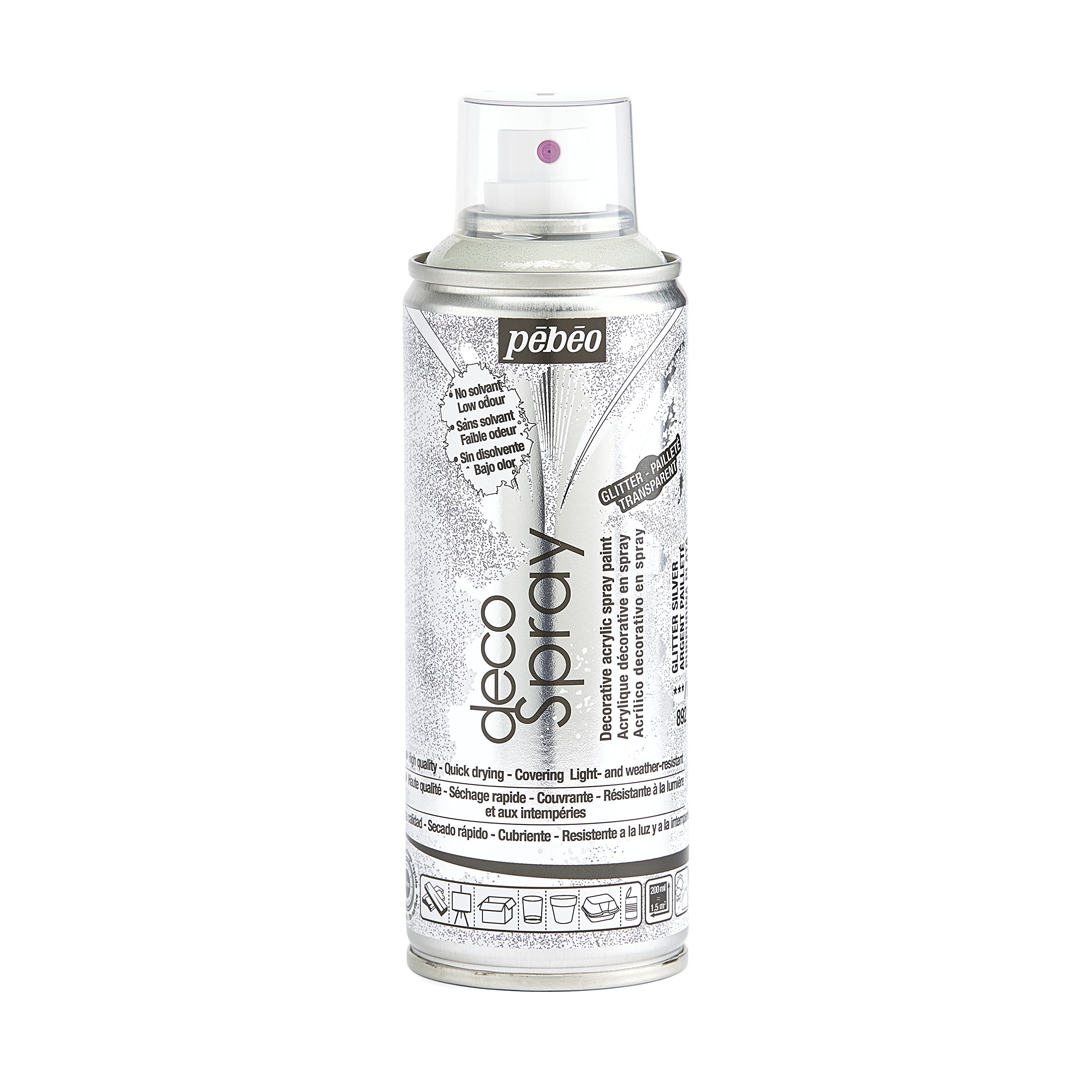 PEBEO 93892 200ml DecoSpray, Acrylic, Glitter Silver, 16.5 x 5.2 x 5.2 cm