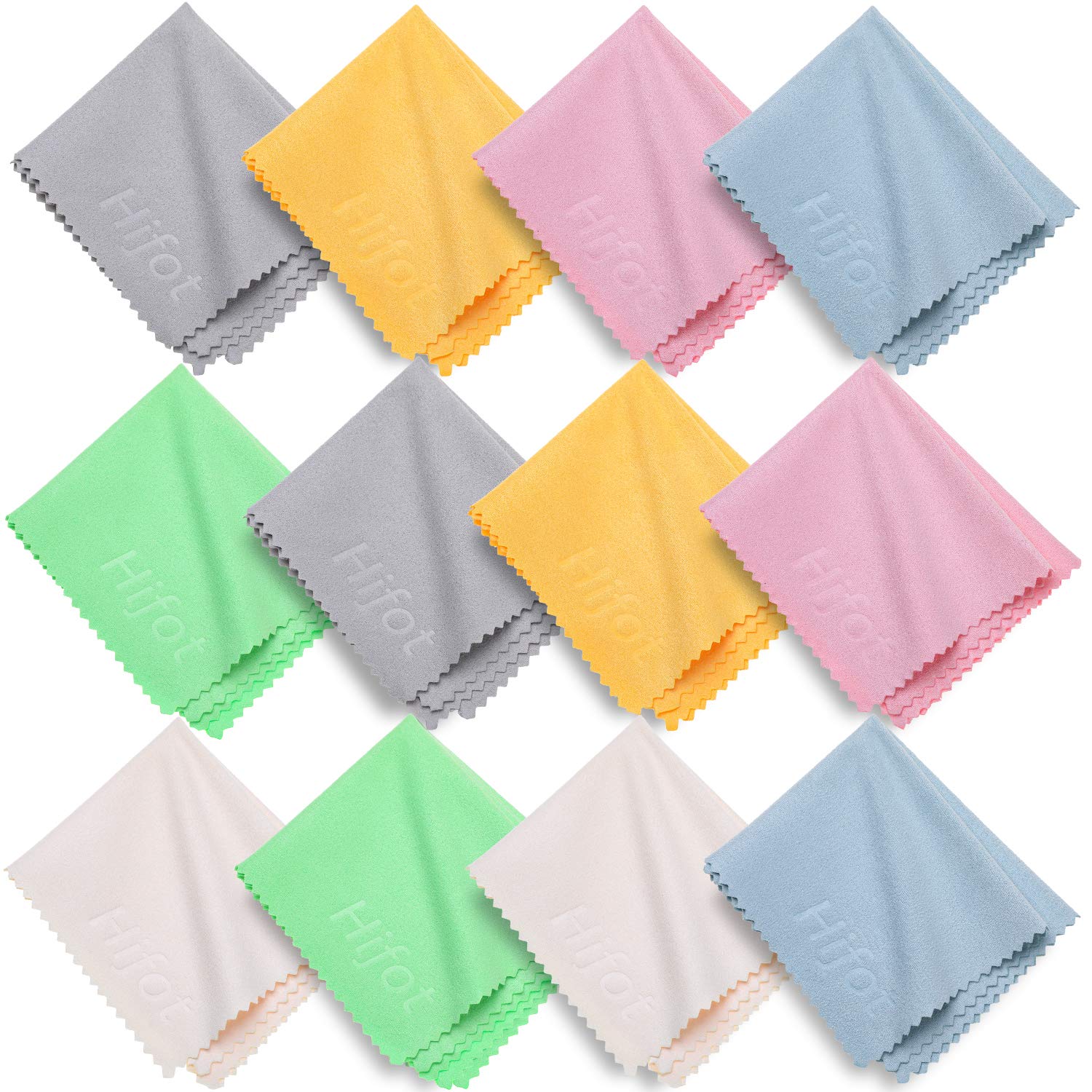 Hifot Microfiber Cleaning Cloth 12 Pack,Glasses Cleaning Cloth for Eyeglasses,Spectacles,Sunglasses, Camera Lenses, iPad,Tablets, Phones,LCD Screens and Delicate Surfaces-5.7"/14.5cm * 6.9"/17.5cm