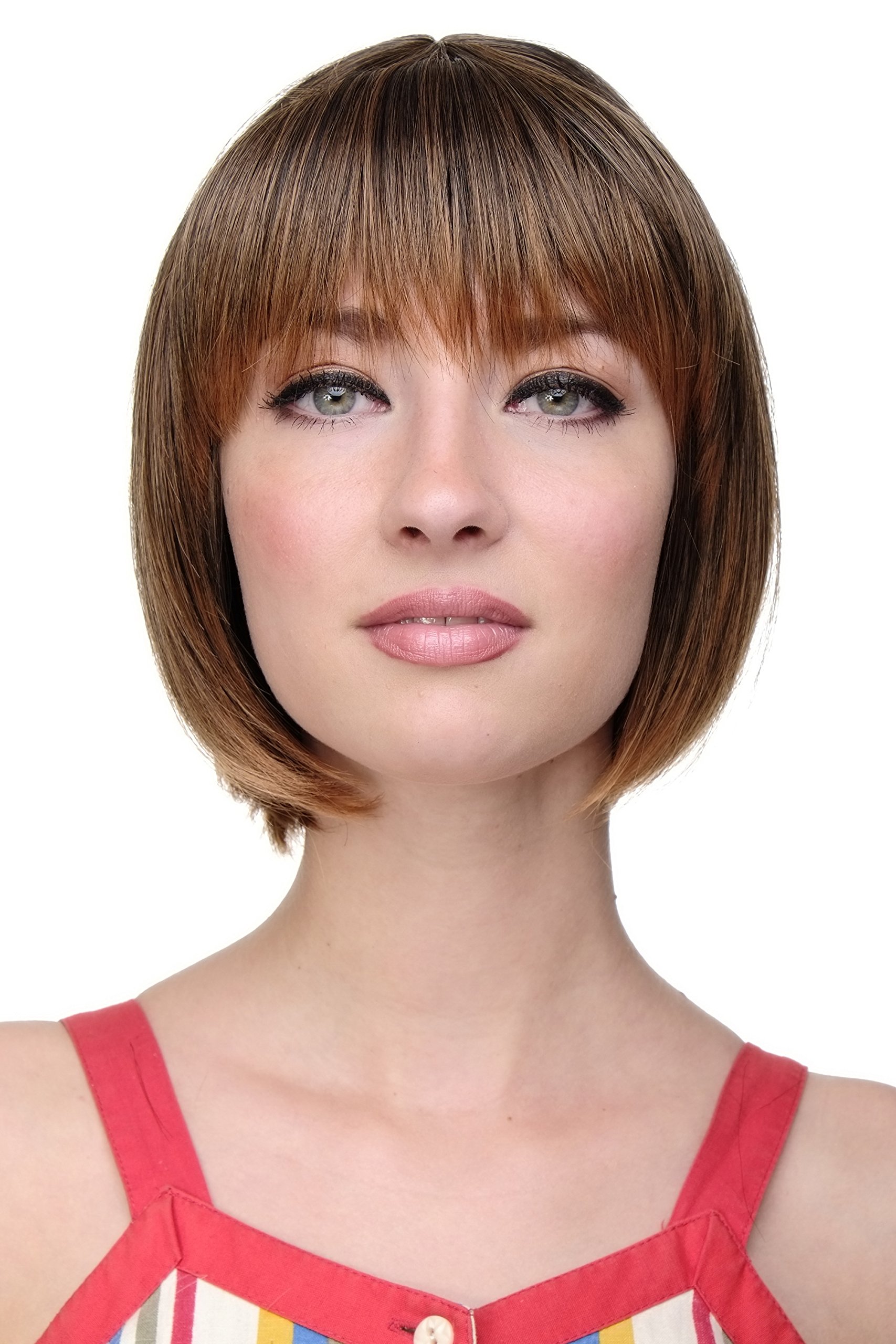 WIG ME UP - Lady Quality Wig short Page Bob fringe bangs black mixed with light rustbrown reddish brown strands streaked highlights703-2T114 โ image 1