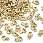 DanLingJewelry 100Pcs Flat Round Crystal Charms Tiny Cubic Zirconia Round Charms for DIY Jewelry Making Necklace Earrings