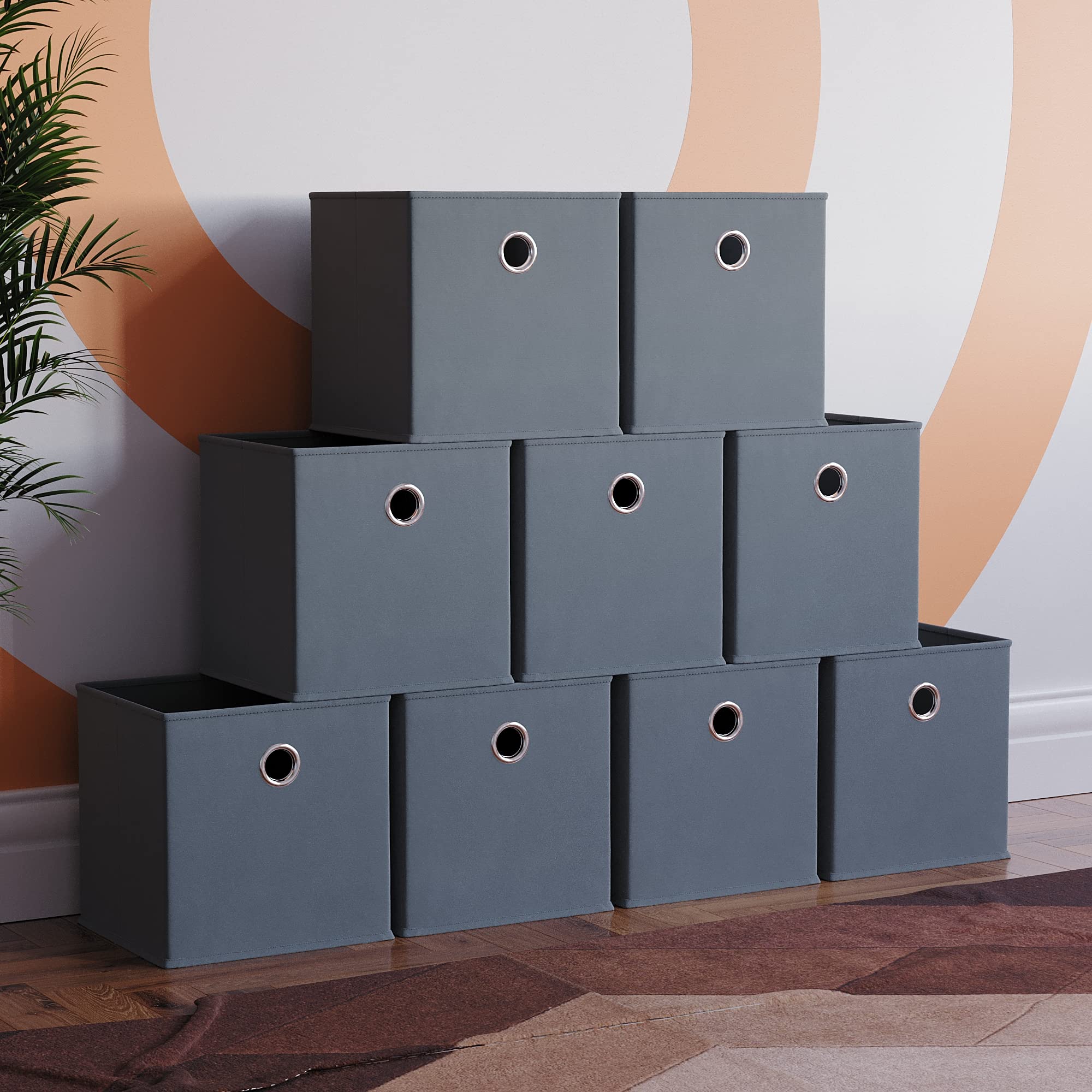 Vida Designs Durham Foldable Storage Cube Baskets Fabric Box With Metal Easy Access Handle Home Organiser (9 Pack, Grey)