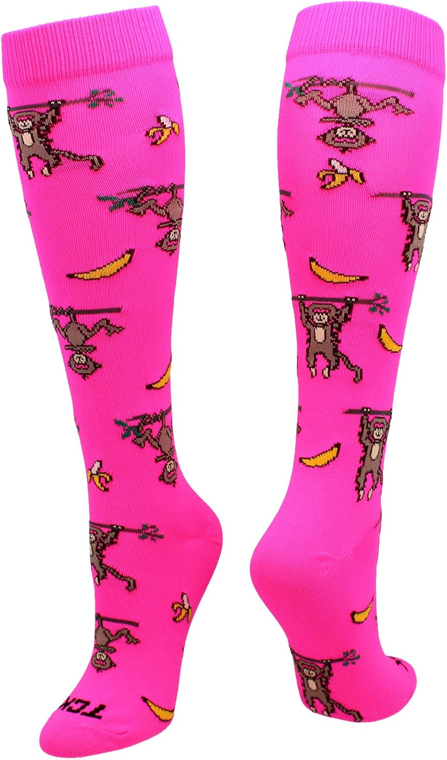 TCK Monkeys and Bananas (Pink, Medium) : Athletic Socks : Clothing