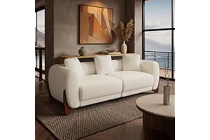 Morden Fort Boucle Sofa, Modern Upholstered Cloud Couch Durable Comfy Boucle Pet-Friendly Sofa Deep Seat with Wooden Leg & Pillow Sofas 3 Seater Couches for Living Room Bedroom Apartment Beige