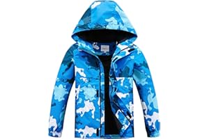 UMMTOM Boys Rain Jackets Lightweight Waterproof Hooded fleece Raincoats Windbreakers for Kids