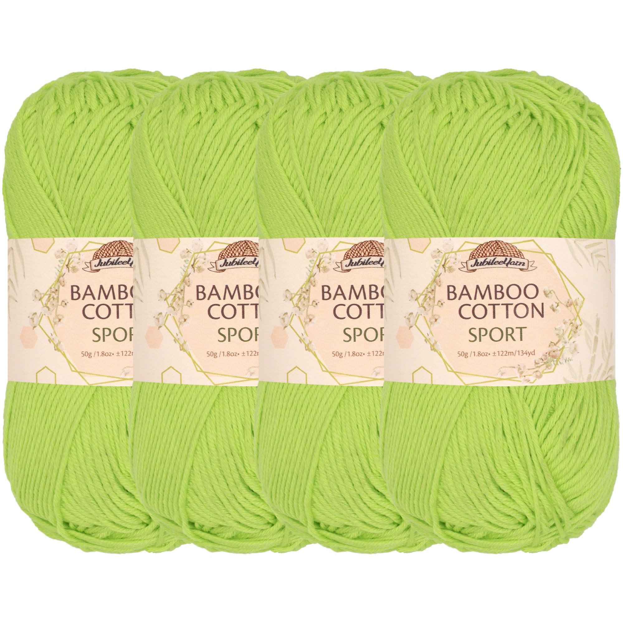 JubileeYarn Bamboo Cotton Sport 4 Ply Yarn - 50g/Skein - Avocado - 4 Skeins