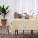 Deconovo Faux Linen Rectangle Table Cloth 59x59in Water Resistant Beige view 2
