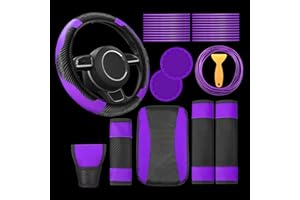 Riakrum 30 Pcs Car Accessories Set Purple and Black PU Leather Steering Wheel Cover Auto Interior Accessories Gift Car Vent Trim Strips Air Conditioner Insert Strips with Installation Tool