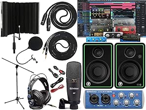 PreSonus AudioBox 96 Audio Interface Bundle with Studio One Artist Software Pack with Mackie CR3-X Pair Studio Monitors and 1/4” Instrument Cable and Microphone Isolation Shield