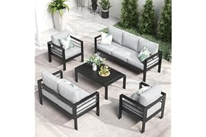 LayinSun Outdoor Aluminum Furniture Set, 5 Pieces Patio Sectional Conversation Chat Sofa Modern Seating Set with Coffee Table