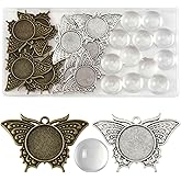MakemadeDIY Alloy Bezel Pendant Trays and Glass Clear Cabochons for Necklaces Making, Mix Shaped Charms Bulk Photo Jewelry Making for Earrings Crafts