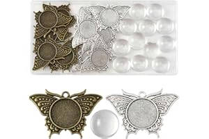MakemadeDIY Alloy Bezel Pendant Trays and Glass Clear Cabochons for Necklaces Making, Mix Shaped Charms Bulk Photo Jewelry Ma
