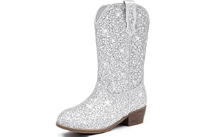 Motasha Glitter Girls Cowgirl Boots Sparkly Cowboy Dress Boots For Toddler To Big Kid Mid Calf Pointed Toe Party Birthday Horse Riding