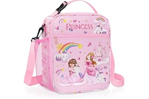 Clastyle Princess Insulated Kids Lunch Bag Large Thermal Cooler Bag for Girl Picnic School Lunch Box Tote,Pink Unicron Castle