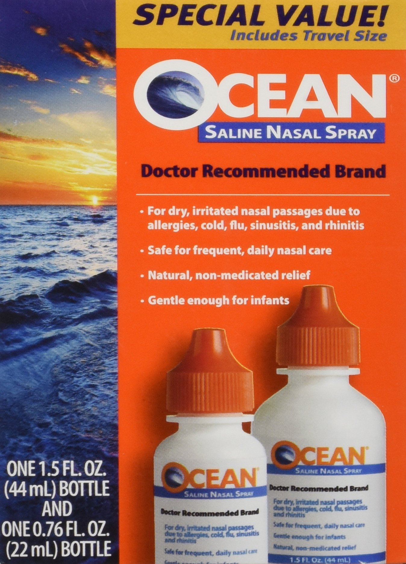 Ocean Saline Nasal Spray Buddy Pack 1.5oz and 0.76oz Bottles Pricepulse