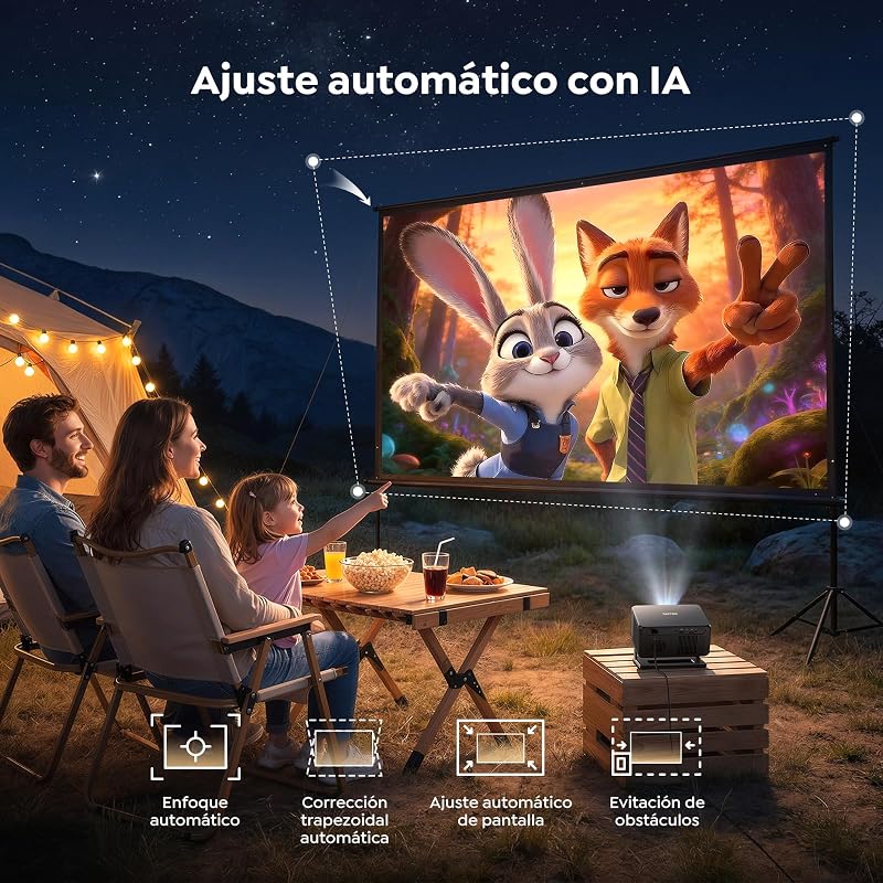 Proyector 4K【Google TV 14.0/Official Apps/Auto Focus/Keystone】 Proyector portatil Control por Voz 1080P FHD Nativo HDR10,WiFi 6 & Bluetooth 5.3 SmartProyector para Exterior/Cine en Casa/Techo/HDMI