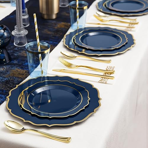 Blue Hard Plastic Plates ISFANGCO 200 PCS Premium Navy Blue