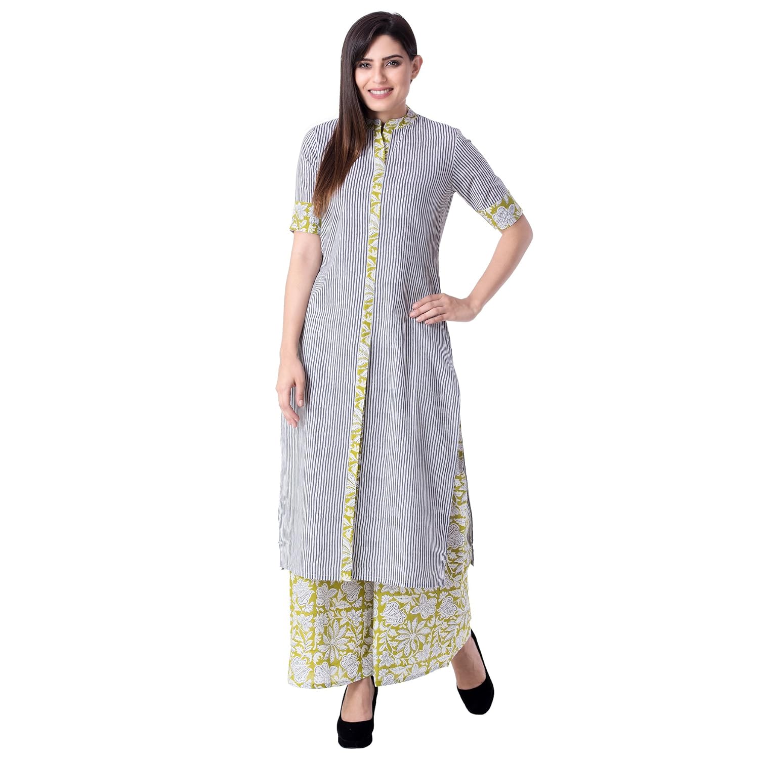khushal k women's cotton printed kurta with palazzo pant set