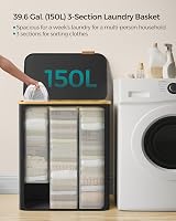 SONGMICS 150L Laundry Basket with 3 Compartments Lid 60x38.5x70.5 cm view 3